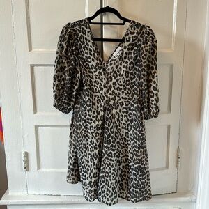Ganni leopard print puff sleeve dress size 34